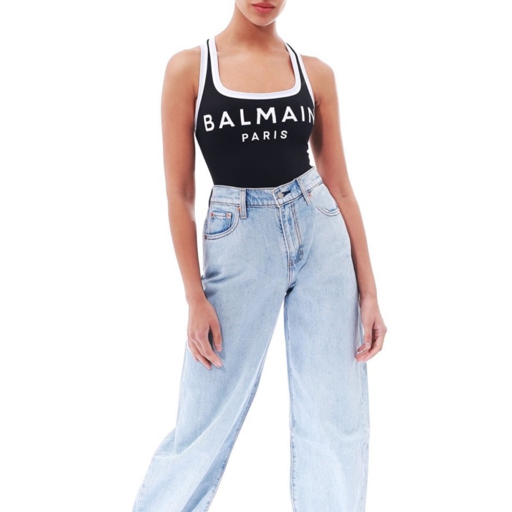 Balmain Black and White Logo Bodysuit
